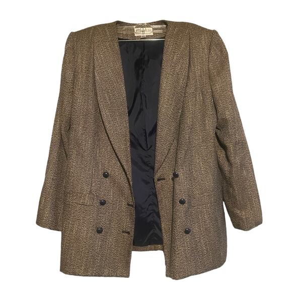 VINTAGE Gray and Black Tweed Blazer with Shoulder Pads Size 10/11 - Picture 1 of 10